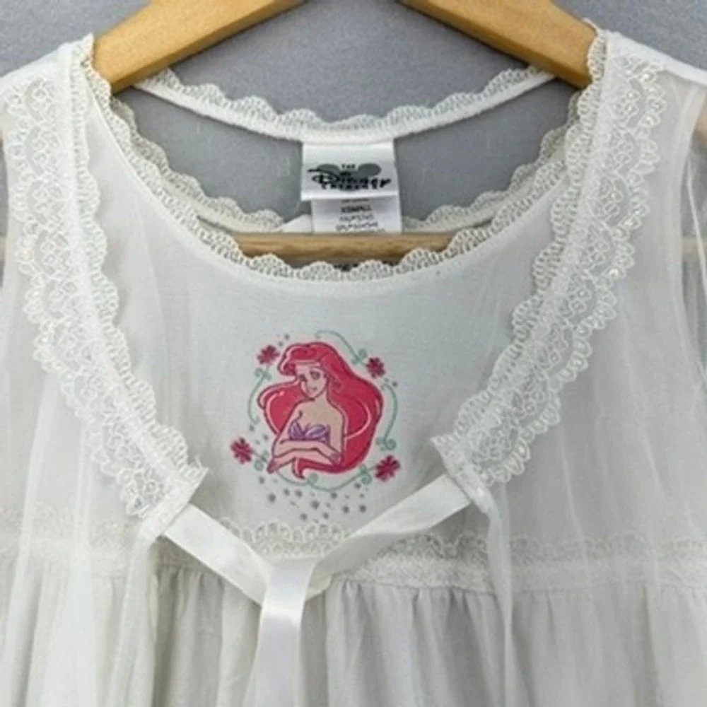 VTG Disney Ariel The Little Mermaid White Lace Mesh Nightgown Kids XS 1990s RARE
